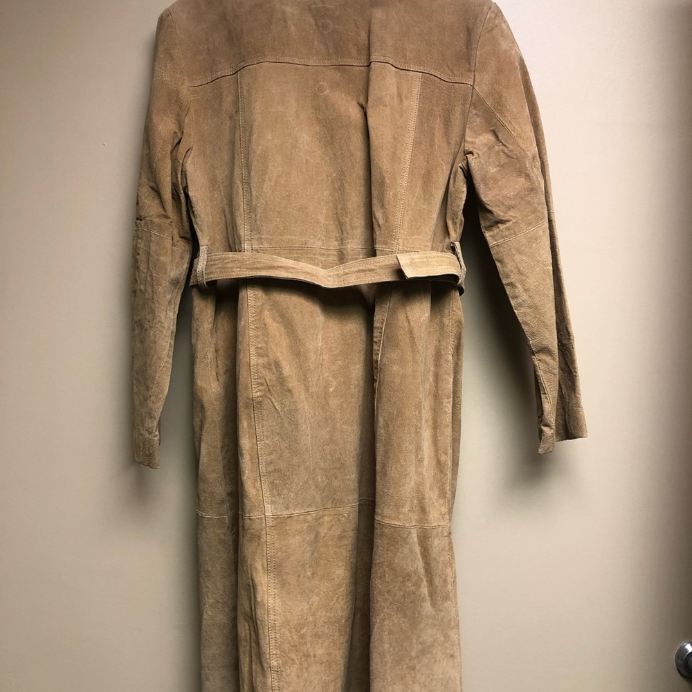 Vintage suede leather trench coat. Brown. XL. Some wear on sleeve. GUC - Picture 2 of 6